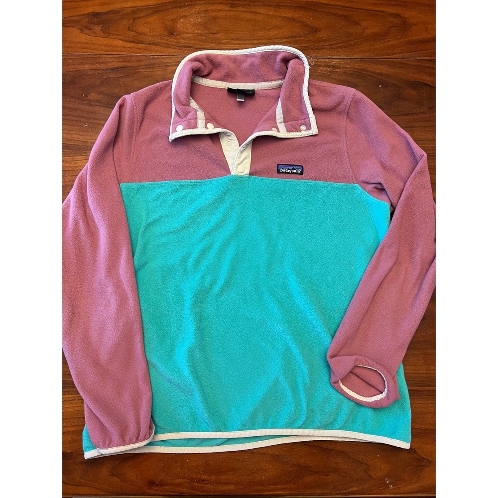 Patagonia Synchilla Lightweight Snap-T Fleece Pullover Pink Teal Large retro 1/4